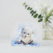 Kleine lezing Teddy Bear Waterverf Briefkaart (Staand voorkant)