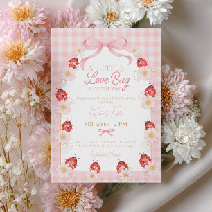 Kleine liefdeskever roze gingham meisje baby showe kaart