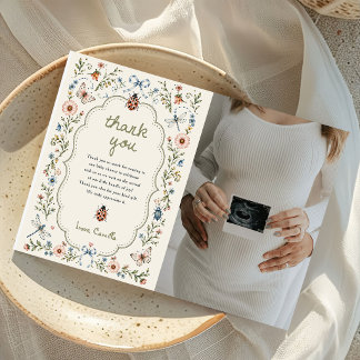 Kleine Liefdeskever Wilde Bloem Baby Shower Foto Bedankkaart