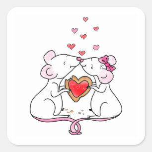 Kleine liefdesmuizen en -harten   Vierkante Sticke Sticker