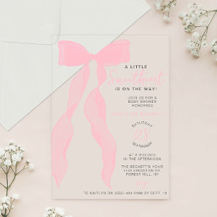 Kleine Liefje Elegante Roze Strik Baby Shower Acryl Uitnodigingen