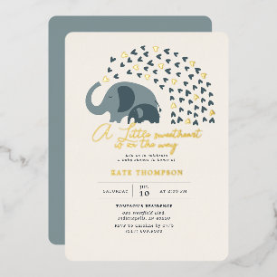 Kleine Liefje Olifant Jongens Babyfeest Goud Folie Uitnodiging