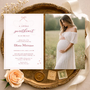 Kleine Liefje Roze Strik Foto Baby Shower Kaart