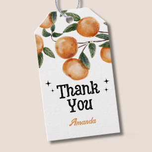 Kleine lieve oranje babyshower bedankt cadeaulabel