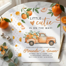 Kleine lieve oranje vintage vrachtwagen baby showe