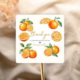 Kleine lieve sinaasappel baby shower vierkante sticker