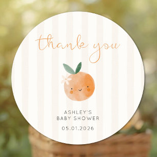 Kleine lieve sinaasappel citrus baby shower bedank ronde sticker