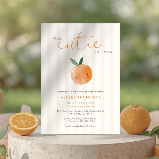 Kleine lieve sinaasappel citrus baby shower kaart