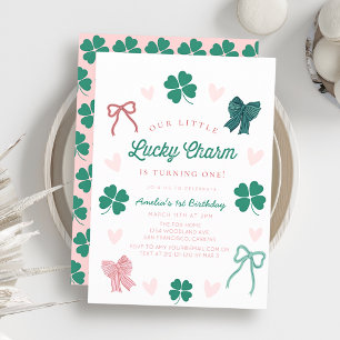 Kleine Lucky Charm Boog Shamrock Meisje 1e Verjaar Kaart