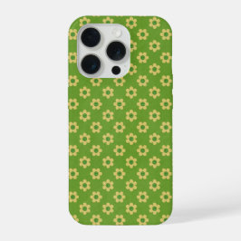 Kleine madeliefjes, vrolijk gezicht, midden groene iPhone 15 pro hoesje