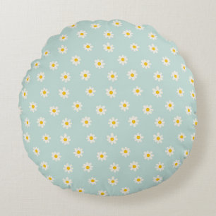 Kleine Madeliefjes - zachte teal Rond Kussen