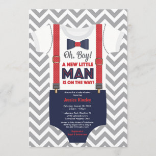 Kleine Man Baby shower, Navy Blue en Red Kaart