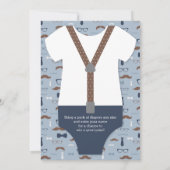 Kleine Man Baby shower uitnodiging, blauw, bruin Kaart (Achterkant)