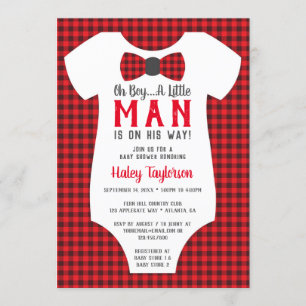 Kleine Man Baby shower uitnodiging, Buffalo Plaid Kaart