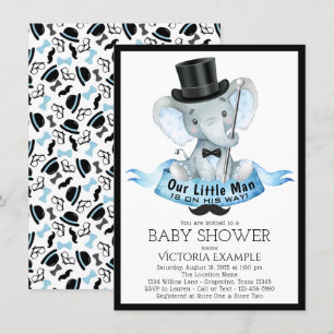 Kleine man baby shower uitnodiging Dapper Olifant