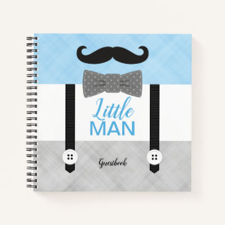Kleine man blauwe grijze jongen baby shower gasten notitieboek