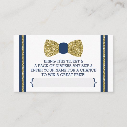 Kleine Man Luier Raffle Ticket, Goud, Navy Informatiekaartje (Voorkant)