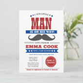 Kleine Man Mustache Bash Baby shower rood blauw Kaart (Staand voorkant)