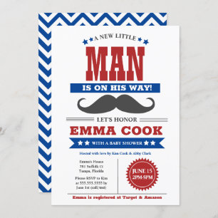 Kleine Man Mustache Bash Baby shower rood blauw Kaart