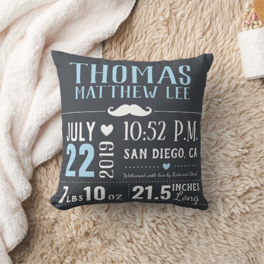 Kleine Man Mustache New Baby Boy Birth Stats Kussen (Deken)
