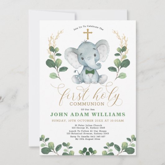 Kleine Man Oerwoud Elephant First Heilige Communie Kaart (Voorkant)