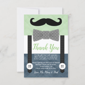 kleine man snor baby shower groene marine bedankkaart