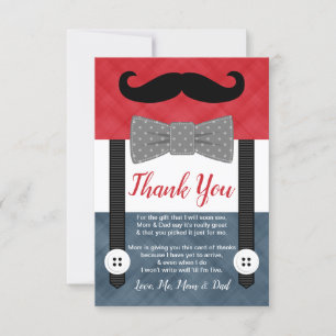kleine man snor rode navy boy baby shower bedankkaart