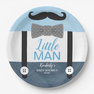 Kleine man strik stropdas baby blauw navy boy baby papieren bordje