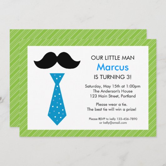 Kleine Man Verjaardagsuitnodiging - Groen Kaart (Voorkant / Achterkant)