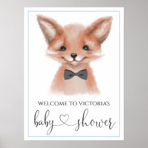 Kleine Man Woodland Fox Boy Baby shower Signs Poster