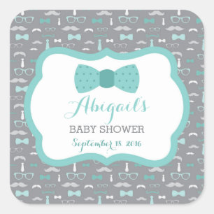 Kleine Mannen Baby showers Sticker, Blauwgroen, Aq Vierkante Sticker