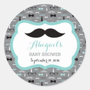 Kleine Mannen Baby showers Sticker, Blauwgroen, gr Ronde Sticker