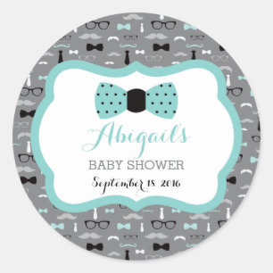 Kleine Mannen Baby showers Sticker, Blauwgroen, gr Ronde Sticker