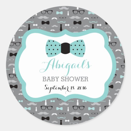Kleine Mannen Baby showers Sticker, Blauwgroen, gr Ronde Sticker (Voorkant)