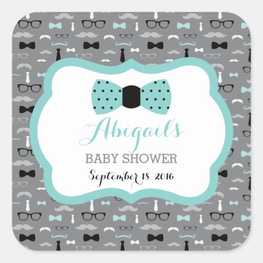 Kleine Mannen Baby showers Sticker, Blauwgroen, gr Vierkante Sticker (Voorkant)
