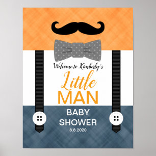 Kleine mannen snor baby douche welkom bord poster