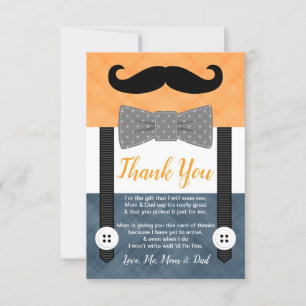 Kleine mannen snor oranje marinejongen baby shower bedankkaart