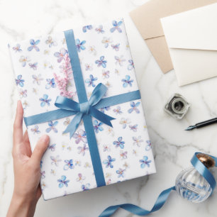 Kleine Meerkleurige Bloemen op Wit Cadeaupapier
