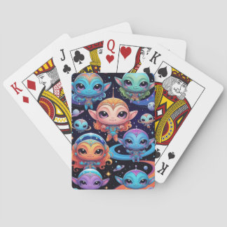 Kleine Meerkleurige Buitenaardse Wezens in de Ruim Pokerkaarten