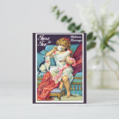 Kleine meid drink thee, kunst briefkaart (Staand voorkant)