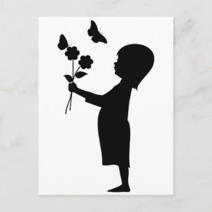Kleine meid met bloemen silhouet briefkaart