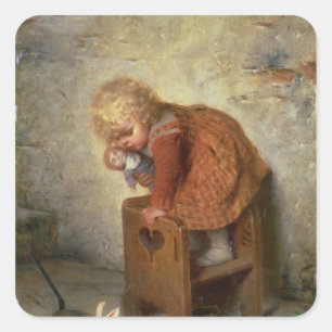 Kleine meid met een konijn vierkante sticker