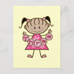Kleine Meisje 3e Verjaardag Tshirts en Gifts Briefkaart