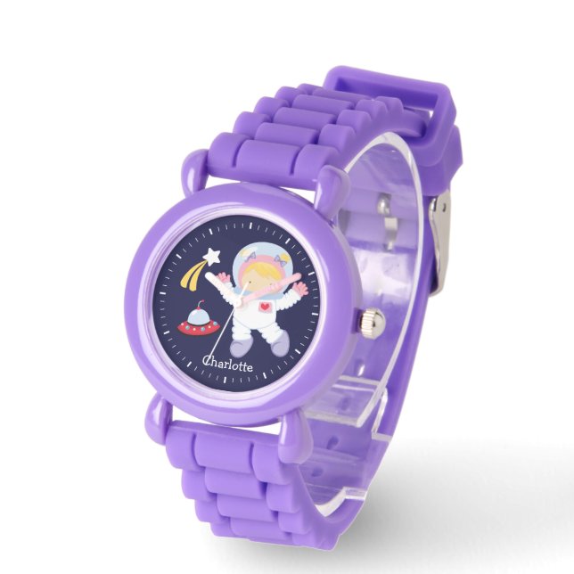 Kleine Meisje Astronaut gepersonaliseerd Horloge (Hoek)