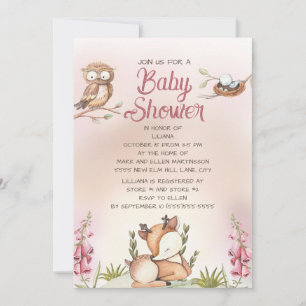 Kleine Meisje Bosdieren Herten Uil Baby Shower Kaart