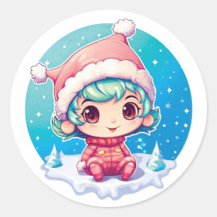 Kleine Meisje Elf Xmas Magic Ronde Sticker