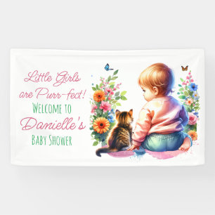Kleine Meisje en Kitten   BABY SHOWER WATERVERF Spandoek