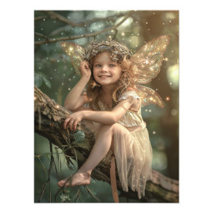 Kleine Meisje Fairy Sparkle Glitter Gouden Vleugel Foto Afdruk