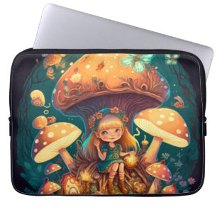 Kleine meisje in paddenstoelen laptop sleeve