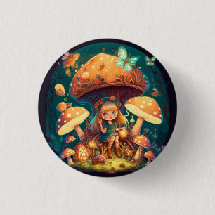 Kleine meisje in paddenstoelen ronde button 3,2 cm